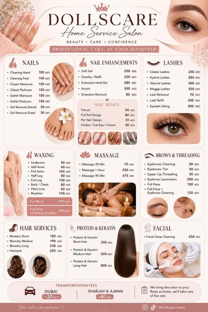 Dolls Care this month service offer price list