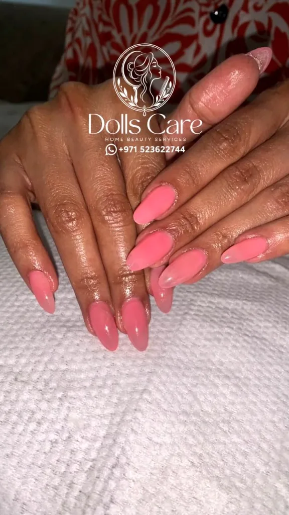 Classic French tip square manicure at home Dubai