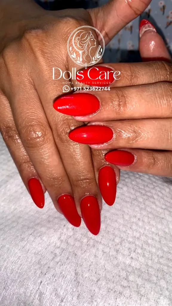Classic red gel manicure at home Dubai
