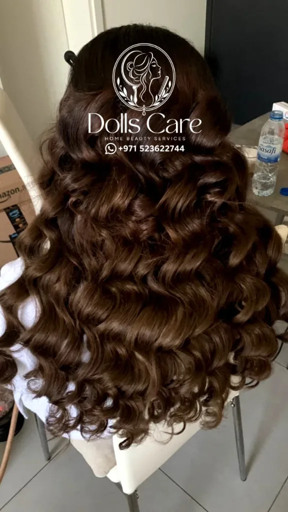 Hollywood waves hair styling back view at home Dubai
