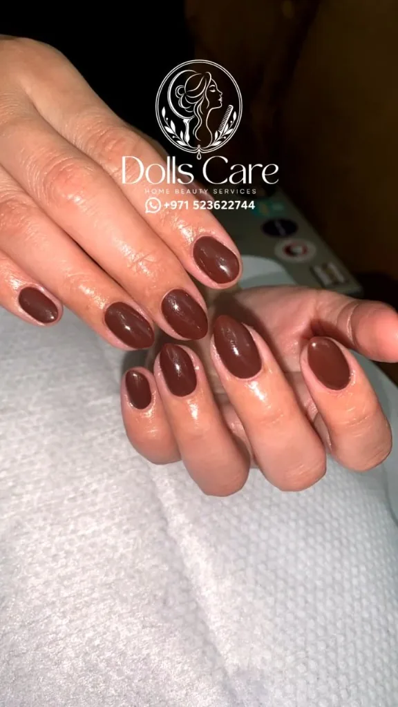 Mocha brown glossy nails at home Dubai
