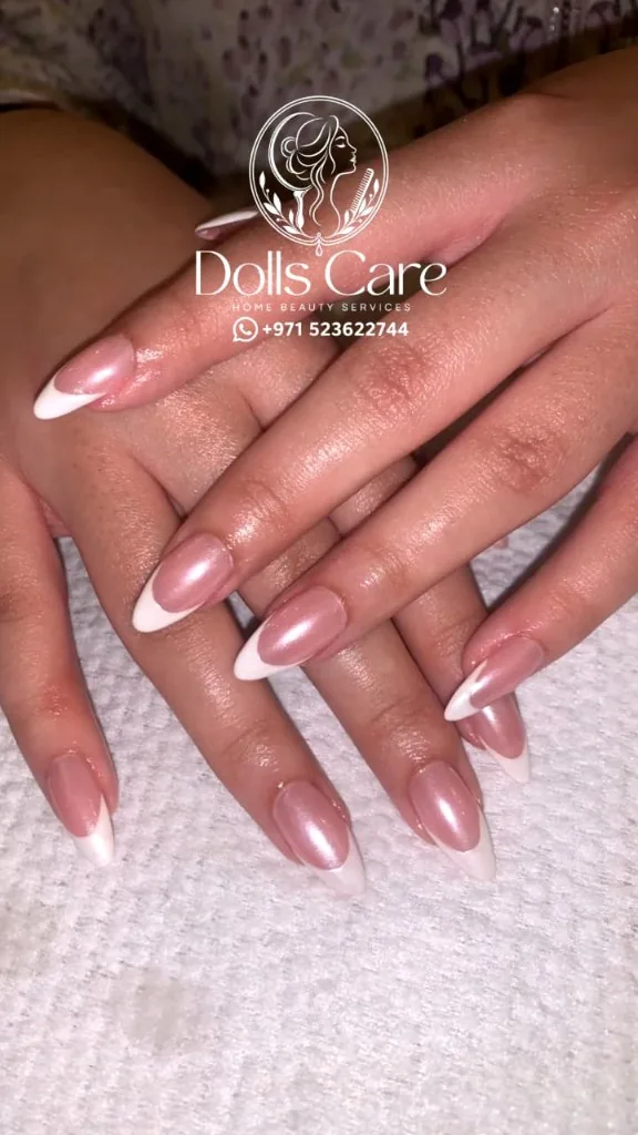 Nude peach gel manicure at home Dubai
