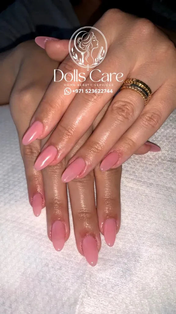 Pastel pink gel manicure at home Dubai