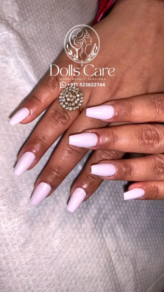 Pearl white glossy nails at home Dubai