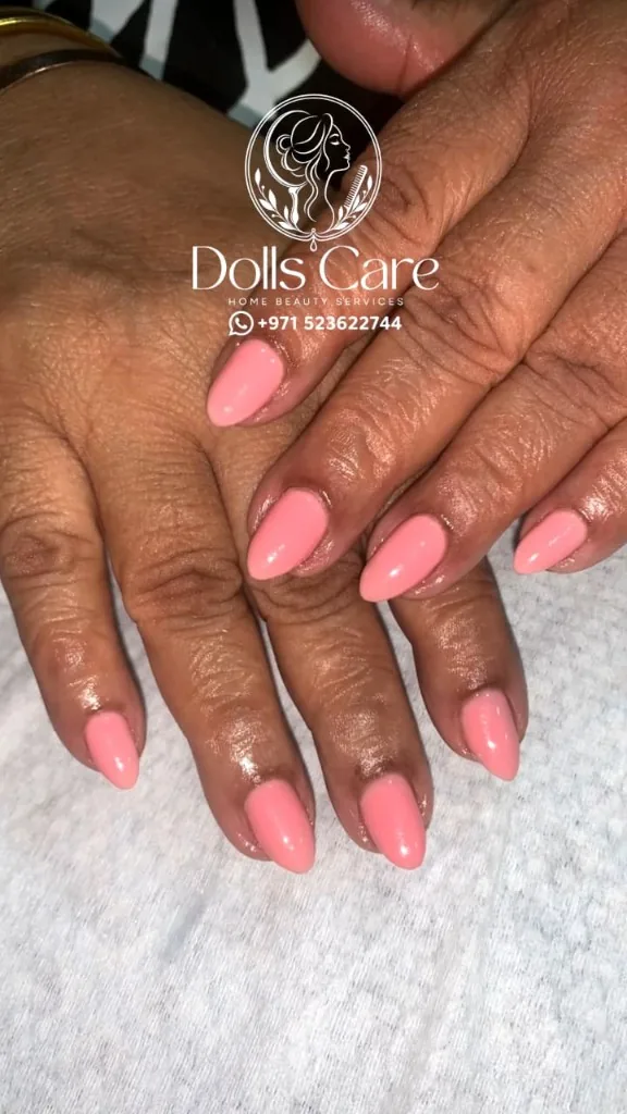 Rose pink gel manicure at home Dubai