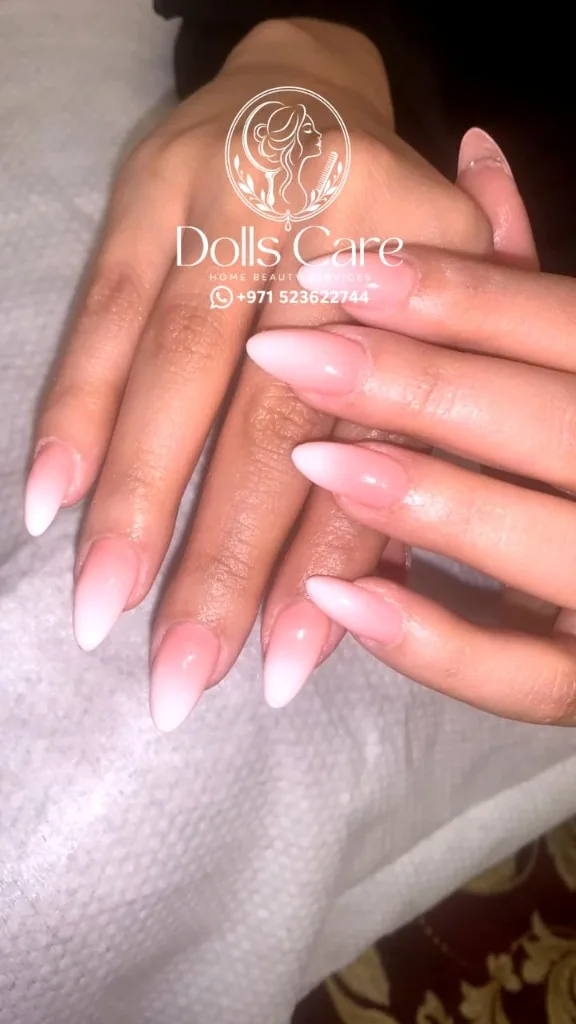 Sheer base French tip manicure at home Dubai