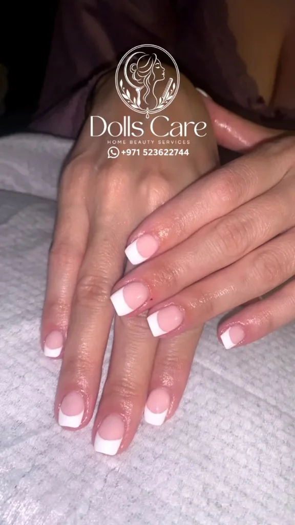 White tip square French manicure at home Dubai